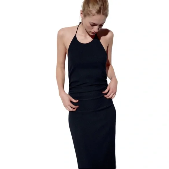 ZARA Pleated Halter Midi Dress - Picture 4 of 12